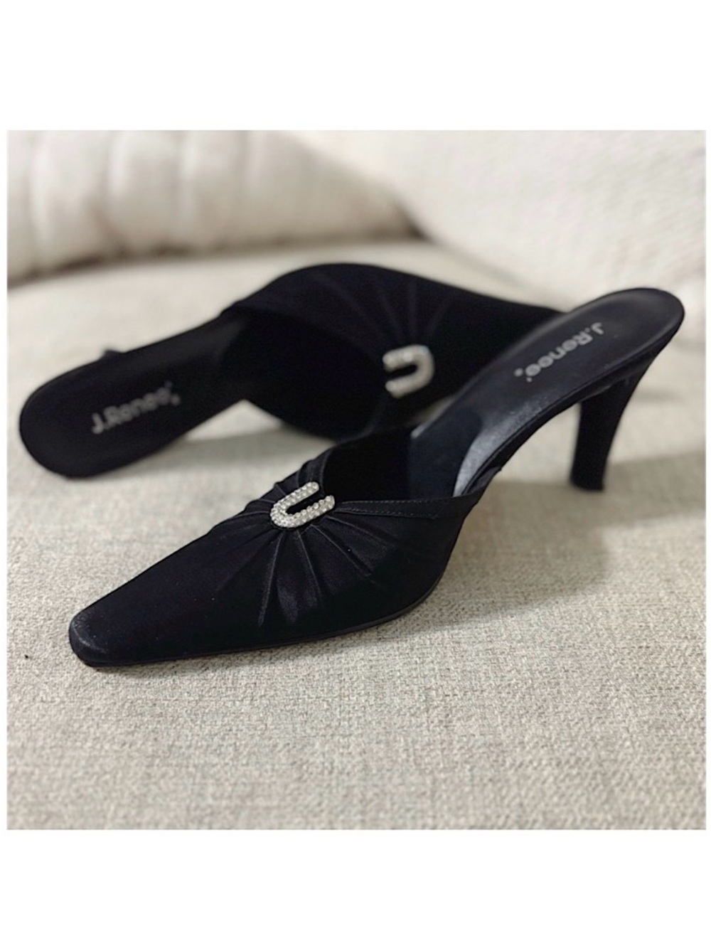 J. Renee Vintage Satin & Leather Cocktail Mule Heels